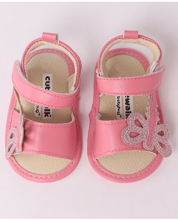 Cute Walk by Babyhug Velcro Booties Butterfly Applique - Pink
