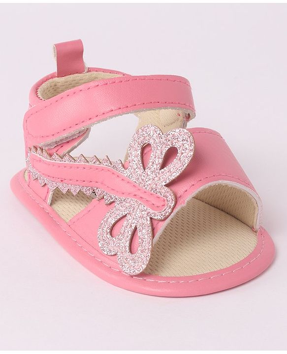 Cute Walk by Babyhug Velcro Booties Butterfly Applique - Pink