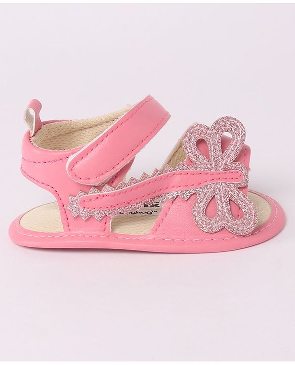 Cute Walk by Babyhug Velcro Booties Butterfly Applique - Pink