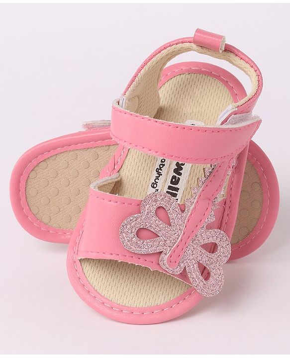 Cute Walk by Babyhug Velcro Booties Butterfly Applique - Pink