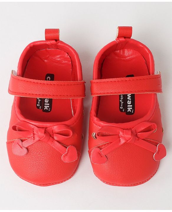 Cute Walk by Babyhug Velcro Closure Bellies Bow Applique & Laser Cut Detailing- Red