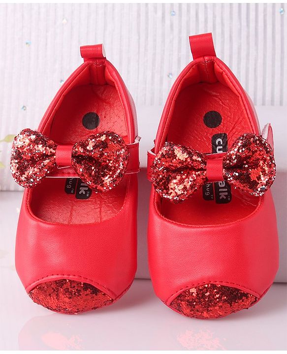 Cute Walk by Babyhug Velcro Closure Bellies Bow Applique & Sequin Detailing- Red