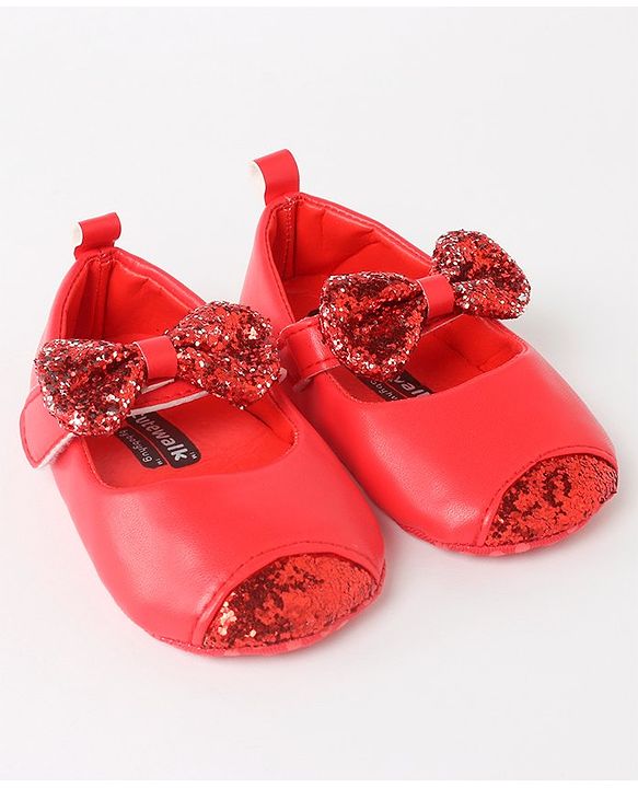 Cute Walk by Babyhug Velcro Closure Bellies Bow Applique & Sequin Detailing- Red