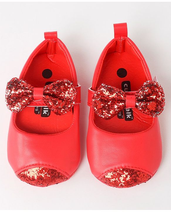 Cute Walk by Babyhug Velcro Closure Bellies Bow Applique & Sequin Detailing- Red
