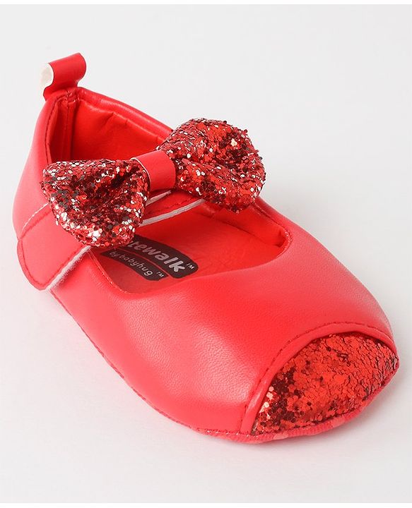 Cute Walk by Babyhug Velcro Closure Bellies Bow Applique & Sequin Detailing- Red
