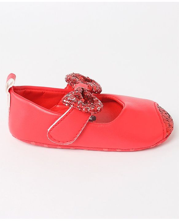Cute Walk by Babyhug Velcro Closure Bellies Bow Applique & Sequin Detailing- Red