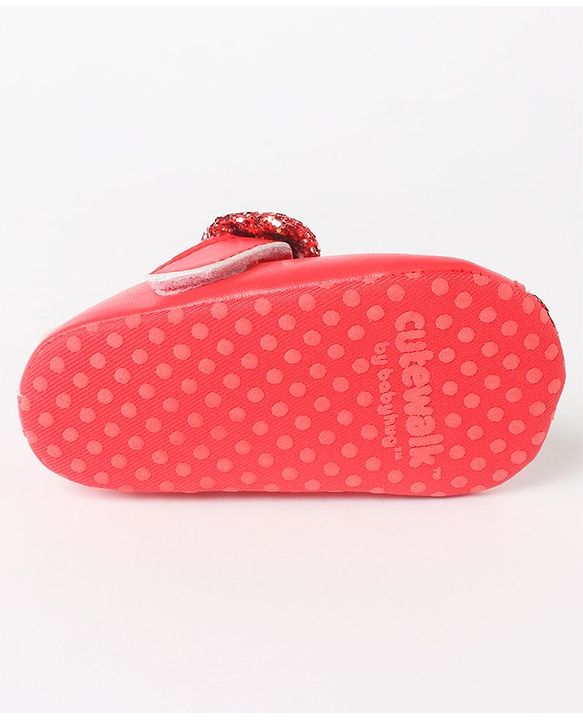 Cute Walk by Babyhug Velcro Closure Bellies Bow Applique & Sequin Detailing- Red