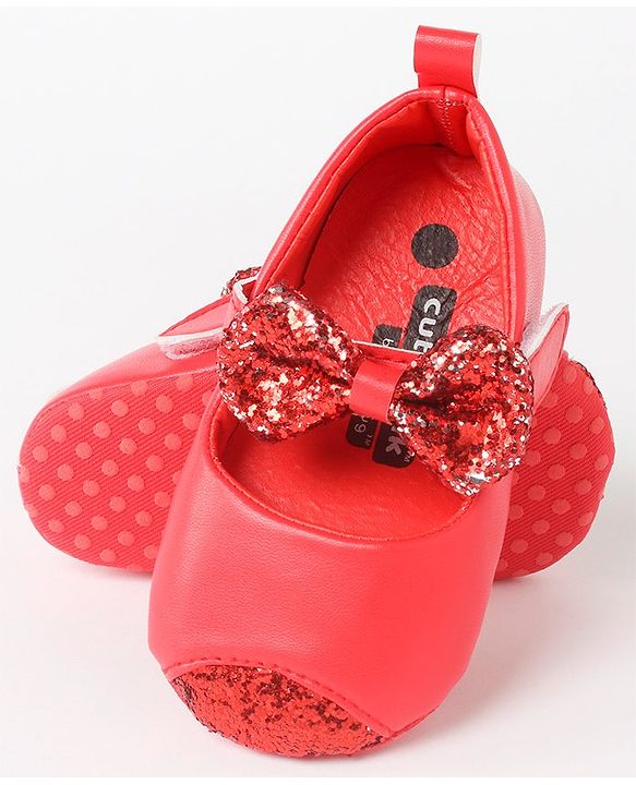 Cute Walk by Babyhug Velcro Closure Bellies Bow Applique & Sequin Detailing- Red