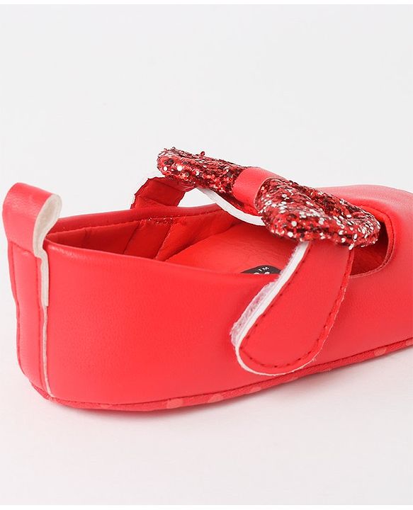 Cute Walk by Babyhug Velcro Closure Bellies Bow Applique & Sequin Detailing- Red