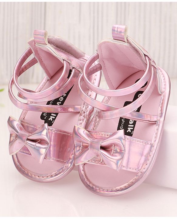 Cute Walk by Babyhug Velcro Closure Sandal Style Booties with Bow Applique - Pink