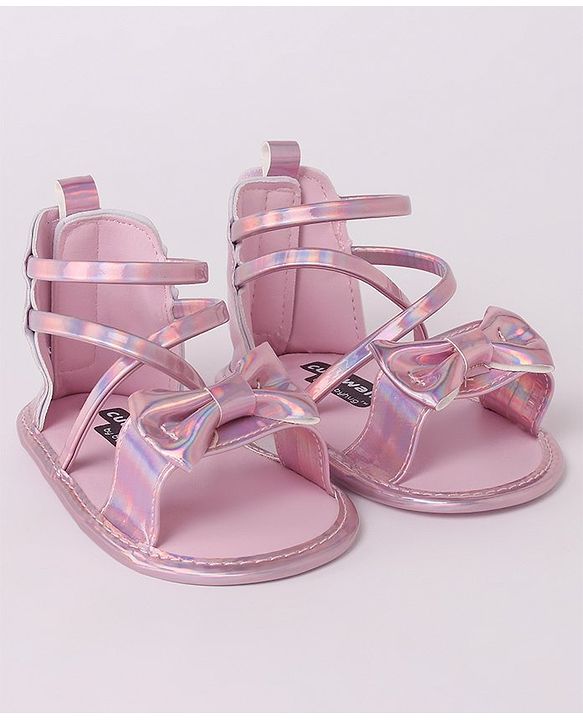 Cute Walk by Babyhug Velcro Closure Sandal Style Booties with Bow Applique - Pink