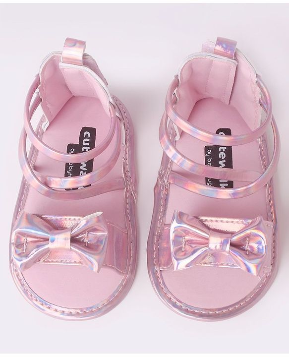 Cute Walk by Babyhug Velcro Closure Sandal Style Booties with Bow Applique - Pink