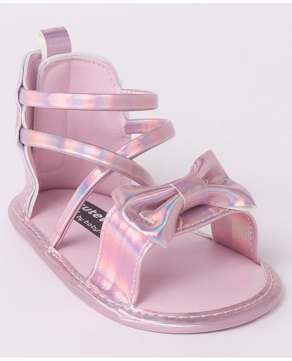 Cute Walk by Babyhug Velcro Closure Sandal Style Booties with Bow Applique - Pink