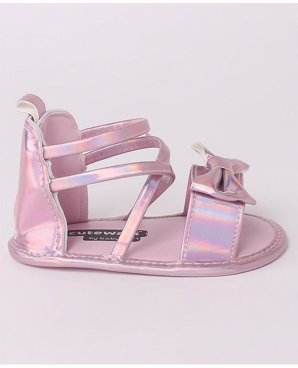 Cute Walk by Babyhug Velcro Closure Sandal Style Booties with Bow Applique - Pink