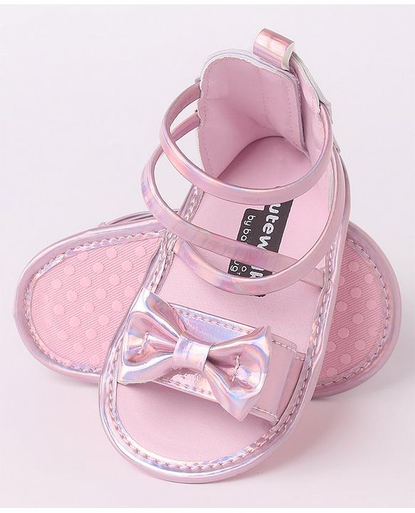 Cute Walk by Babyhug Velcro Closure Sandal Style Booties with Bow Applique - Pink