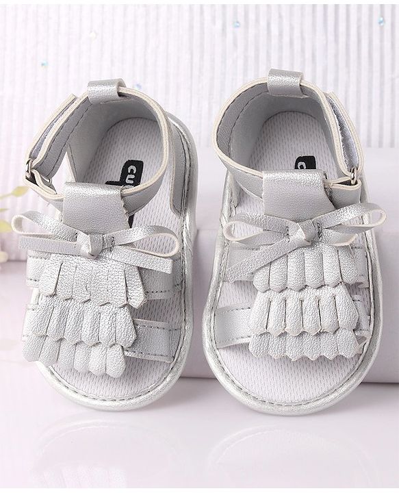 Cute Walk by Babyhug Sandal Style Booties with Bow Applique - Silver