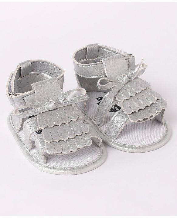 Cute Walk by Babyhug Sandal Style Booties with Bow Applique - Silver