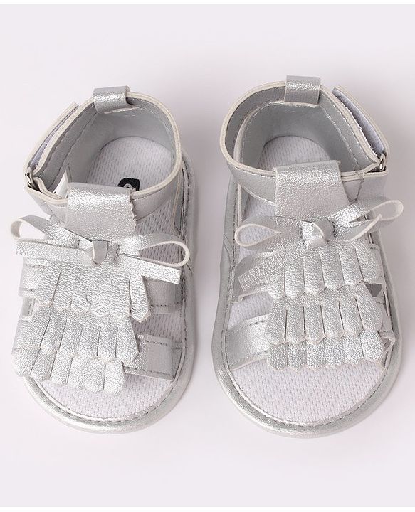 Cute Walk by Babyhug Sandal Style Booties with Bow Applique - Silver