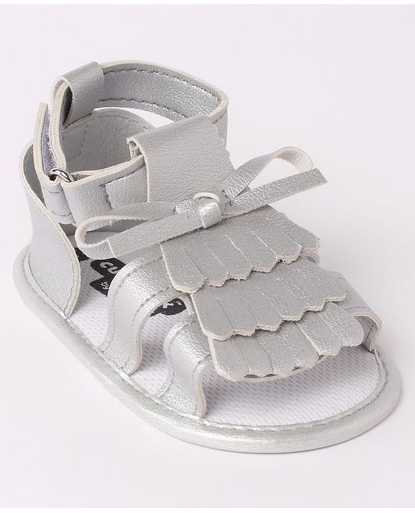 Cute Walk by Babyhug Sandal Style Booties with Bow Applique - Silver