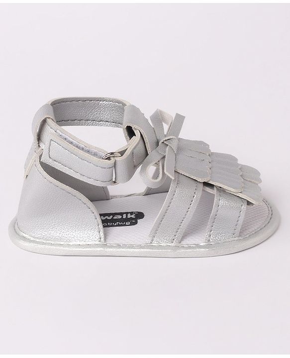 Cute Walk by Babyhug Sandal Style Booties with Bow Applique - Silver