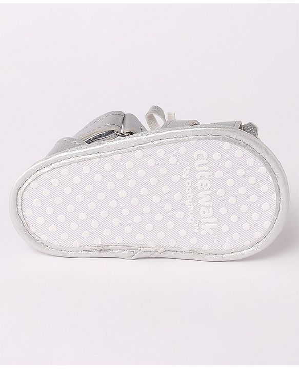 Cute Walk by Babyhug Sandal Style Booties with Bow Applique - Silver