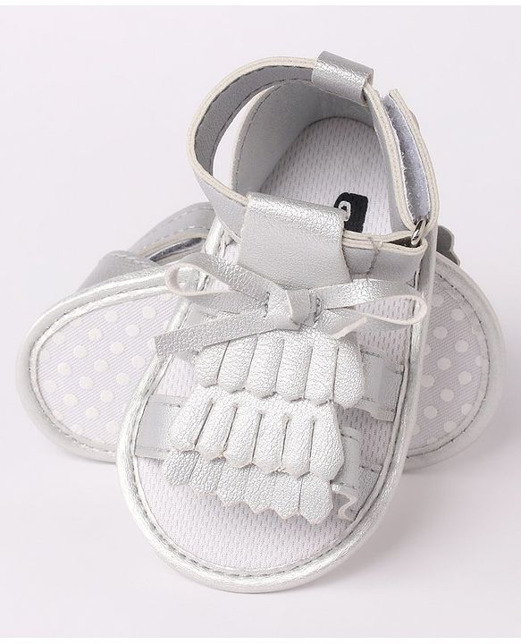 Cute Walk by Babyhug Sandal Style Booties with Bow Applique - Silver