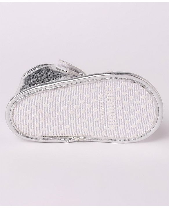 Cute Walk by Babyhug Velcro Closure Sandal Style Booties with Floral Applique - Silver