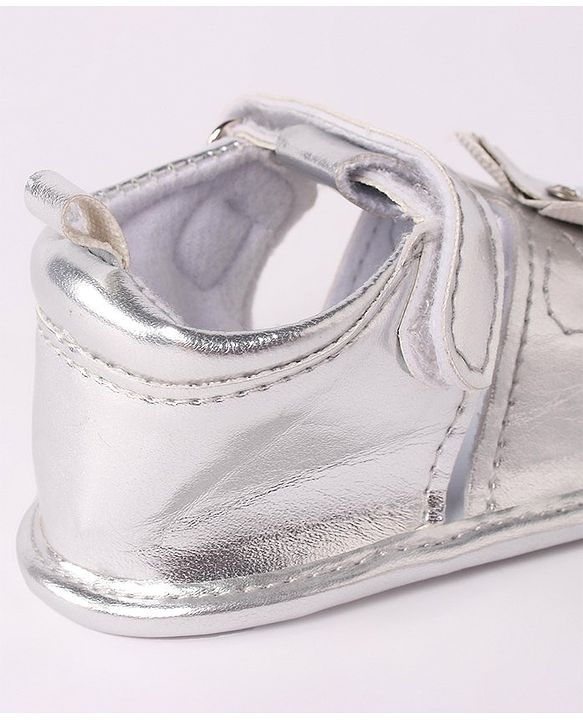 Cute Walk by Babyhug Velcro Closure Sandal Style Booties with Floral Applique - Silver