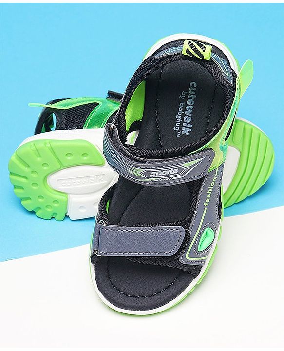 Cute Walk by Babyhug Sandals With Velcro Closure Text Print - Grey