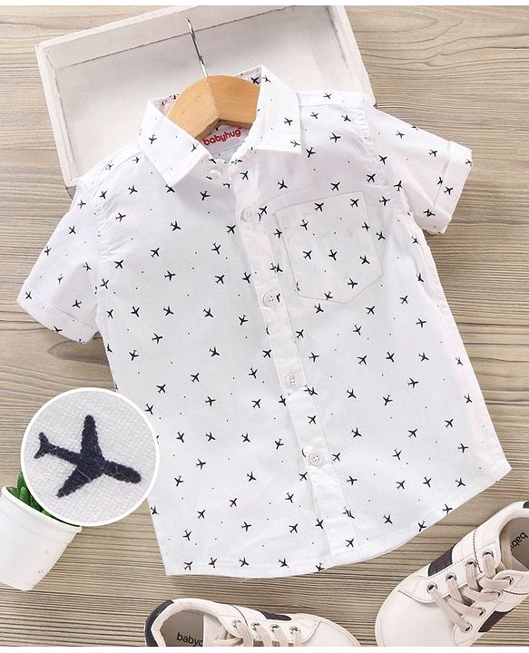 Babyhug Half Sleeves Cotton Shirt Airplane Print- White