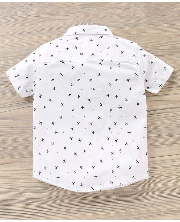 Babyhug Half Sleeves Cotton Shirt Airplane Print- White