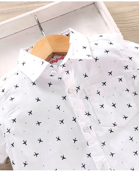 Babyhug Half Sleeves Cotton Shirt Airplane Print- White
