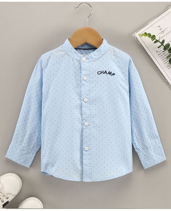 Babyhug Full Sleeves Shirt Polka Dots Printed With Text Embroidered - Blue