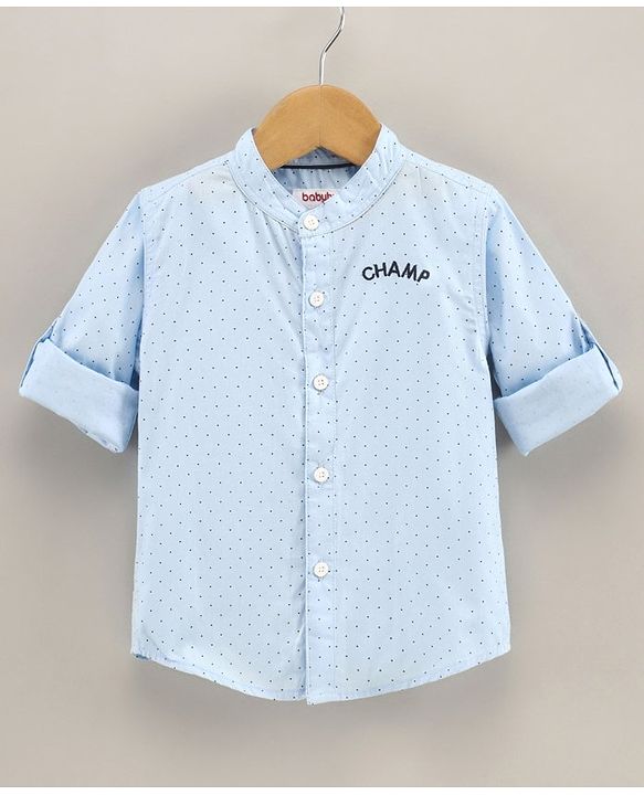 Babyhug Full Sleeves Shirt Polka Dots Printed With Text Embroidered - Blue