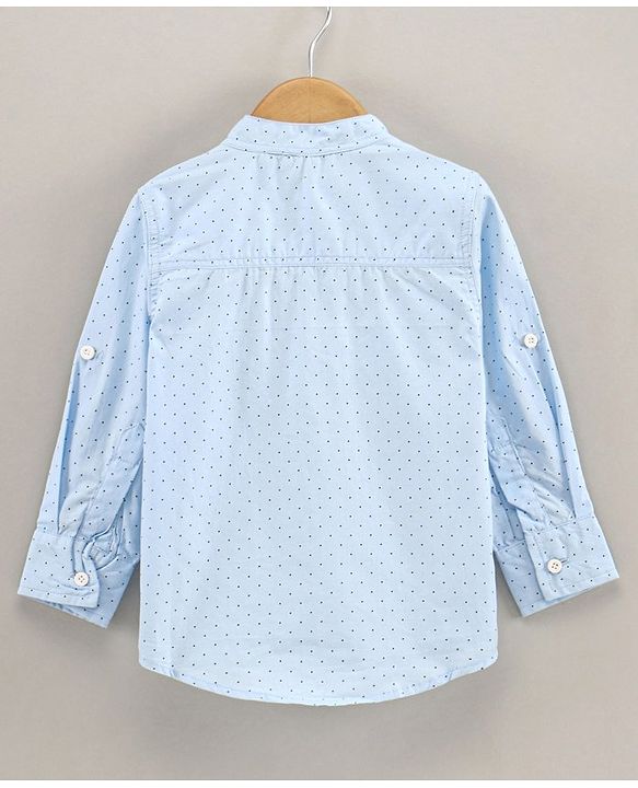 Babyhug Full Sleeves Shirt Polka Dots Printed With Text Embroidered - Blue