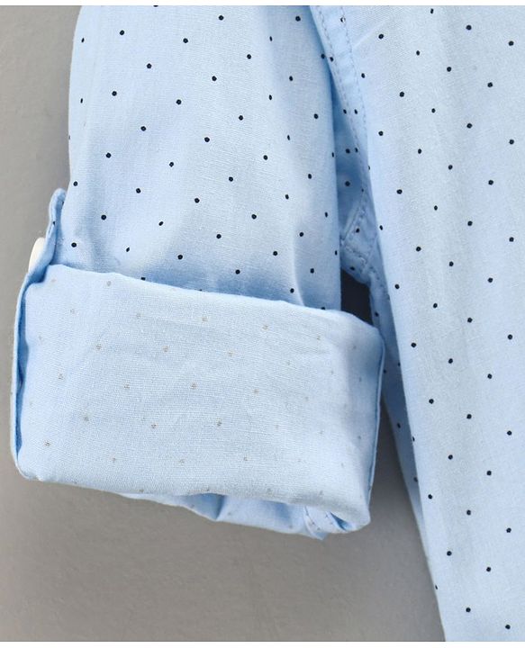 Babyhug Full Sleeves Shirt Polka Dots Printed With Text Embroidered - Blue
