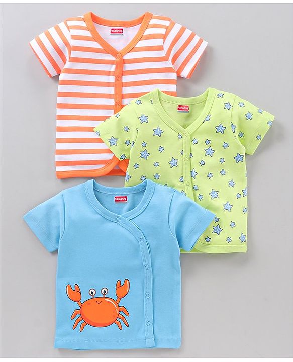 Babyhug Half Sleeves 100 % Cotton Vests Pack of 3 - Multicolour