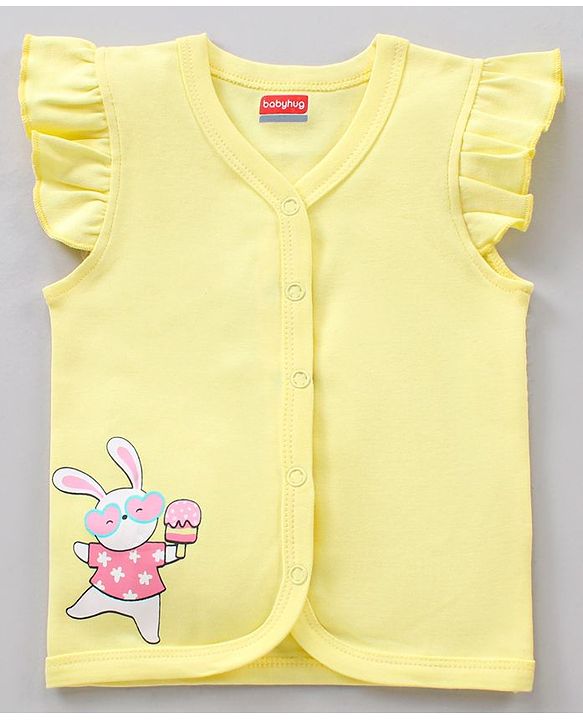 Babyhug Cap Sleeves Cotton Vests Printed Pack of 3 - Pink Blue Yellow