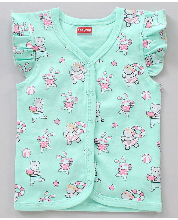 Babyhug Cap Sleeves Cotton Vests Printed Pack of 3 - Pink Blue Yellow