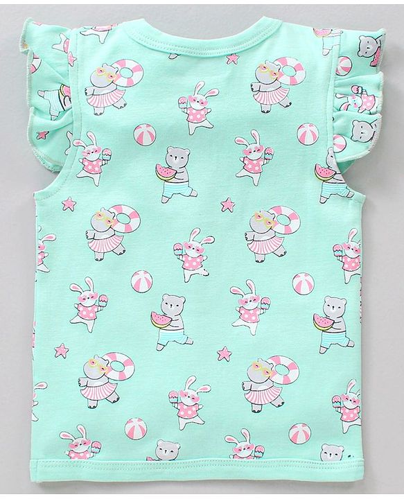 Babyhug Cap Sleeves Cotton Vests Printed Pack of 3 - Pink Blue Yellow