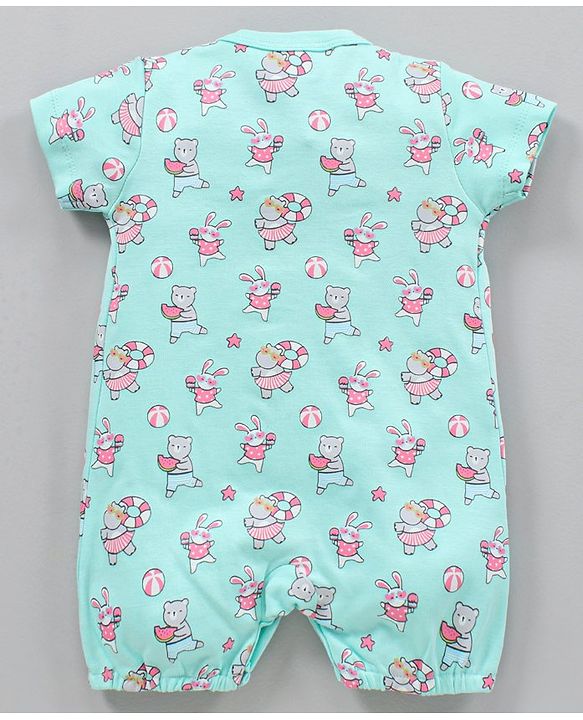 Babyhug 100% Cotton Cap Sleeves Romper Printed Pack of 2- Blue Pink