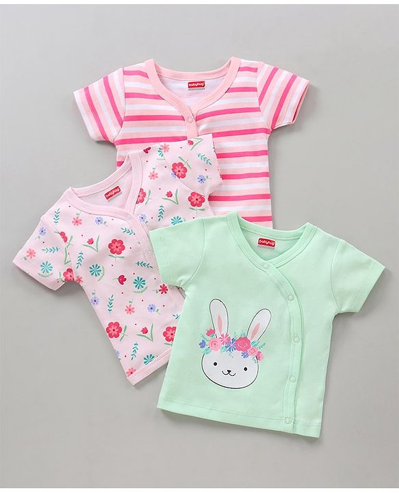 Babyhug Cotton Knit Half Sleeves Vests All Over Printed Pack of 3 - Multicolour