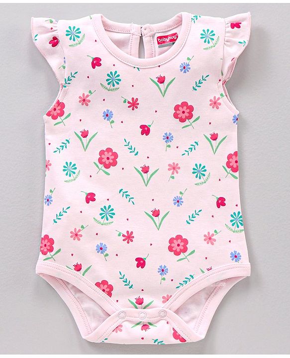 Babyhug Flutter Sleeves 100% Cotton Onesies Striped And Floral Print Pack of 3 - Pink and Blue