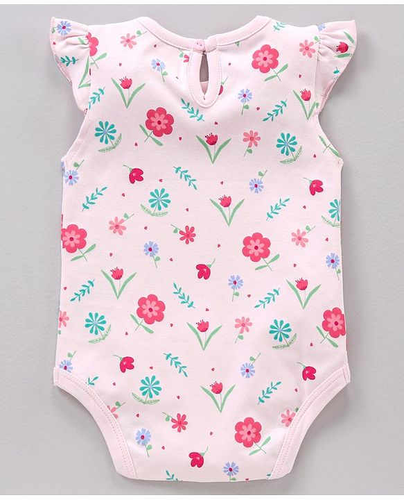 Babyhug Flutter Sleeves 100% Cotton Onesies Striped And Floral Print Pack of 3 - Pink and Blue