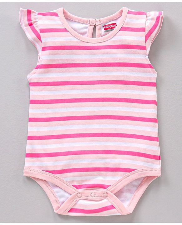Babyhug Flutter Sleeves 100% Cotton Onesies Striped And Floral Print Pack of 3 - Pink and Blue