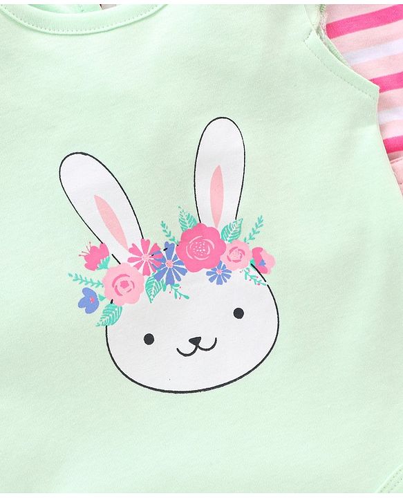 Babyhug Flutter Sleeves 100% Cotton Onesies Striped And Floral Print Pack of 3 - Pink and Blue