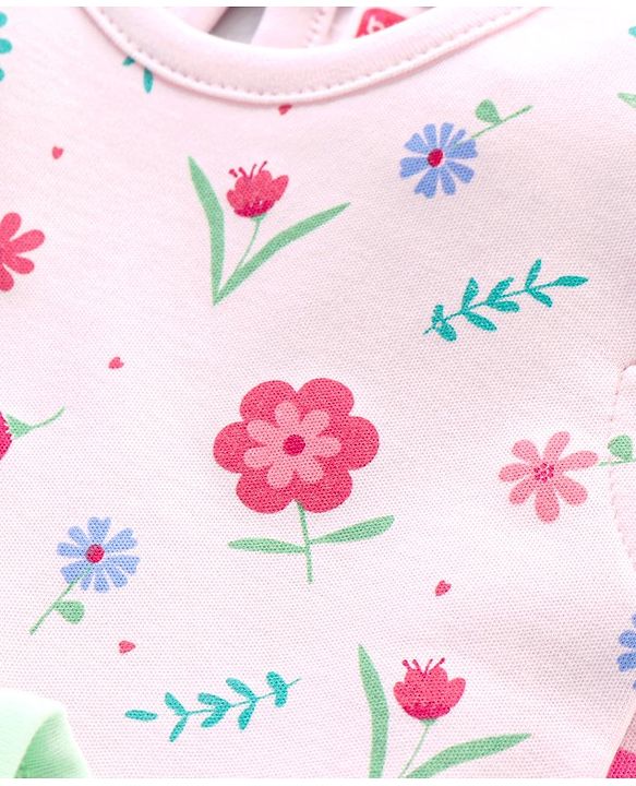 Babyhug Flutter Sleeves 100% Cotton Onesies Striped And Floral Print Pack of 3 - Pink and Blue