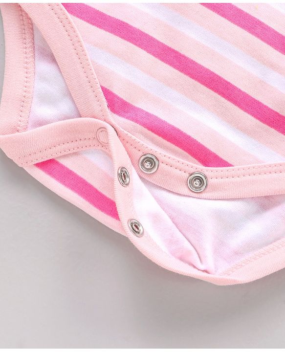 Babyhug Flutter Sleeves 100% Cotton Onesies Striped And Floral Print Pack of 3 - Pink and Blue
