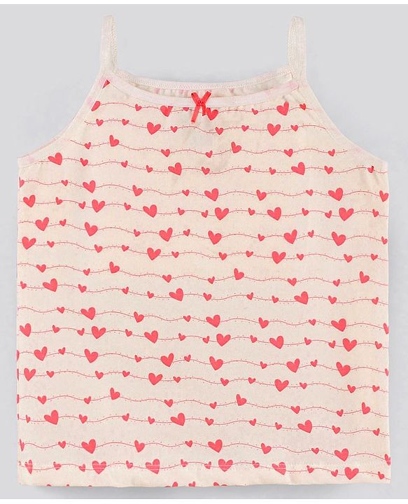Pine Kids Sleeveless Biowashed Cotton Slips Heart Print Pack Of 3 (Colour May Vary)