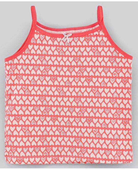 Pine Kids Sleeveless Biowashed Cotton Slips Heart Print Pack Of 3 (Colour May Vary)